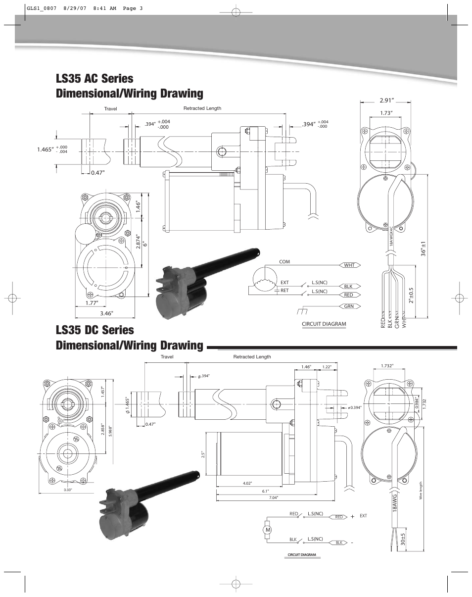 Ls35 ac series dimensional/wiring drawing, Ls35 dc series dimensional/wiring drawing | Duff-Norton LS Series User Manual | Page 3 / 4