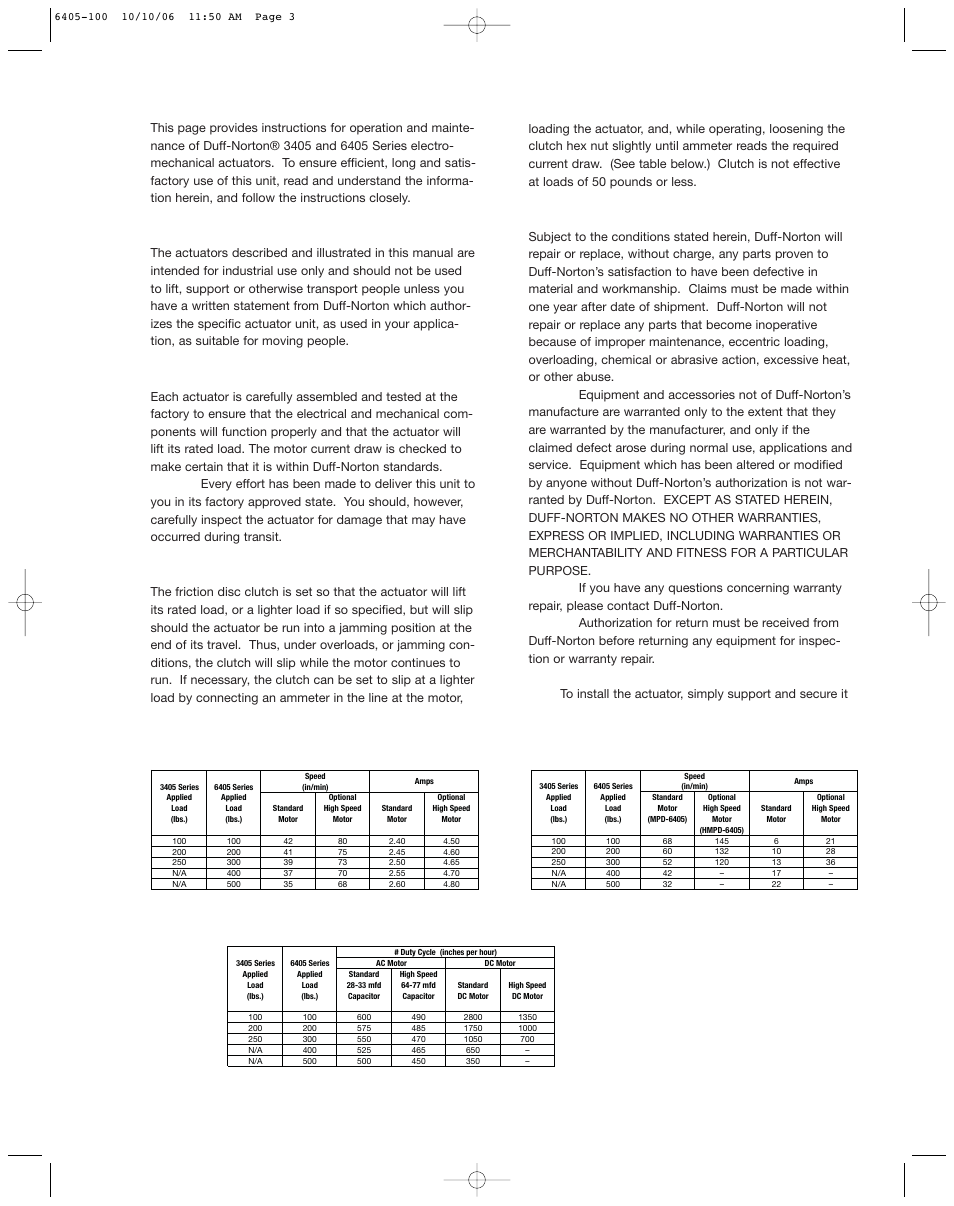 2. industrial use only, 3. factory preparation, 4. friction disc clutch | 5. warranty and warranty repair | Duff-Norton SK6405-100 User Manual | Page 3 / 12