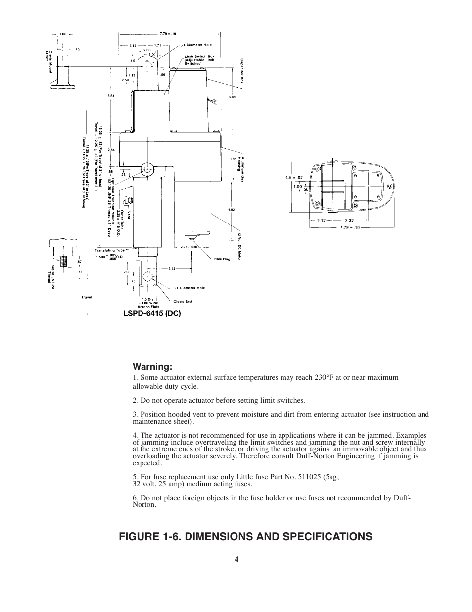 Figure 1-6. dimensions and specifications | Duff-Norton SK6415-300 (SPA Series DC) User Manual | Page 4 / 16