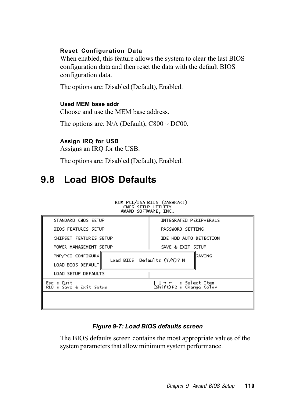 8 load bios defaults | Advantech RUGGED PENTIUM IPPC-9120 User Manual | Page 134 / 163