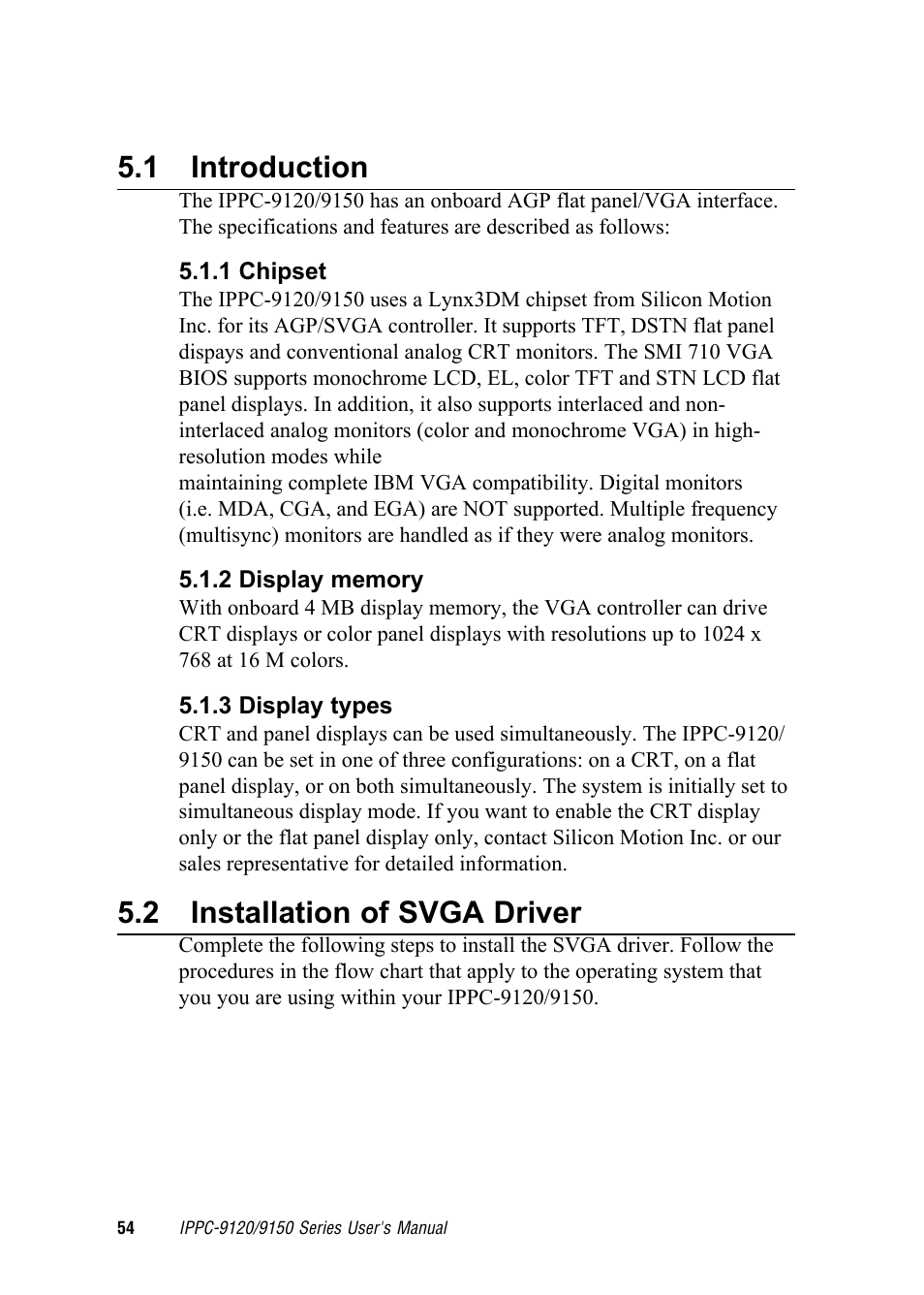 1 introduction, 2 installation of svga driver | Advantech RUGGED PENTIUM IPPC-9120 User Manual | Page 69 / 163