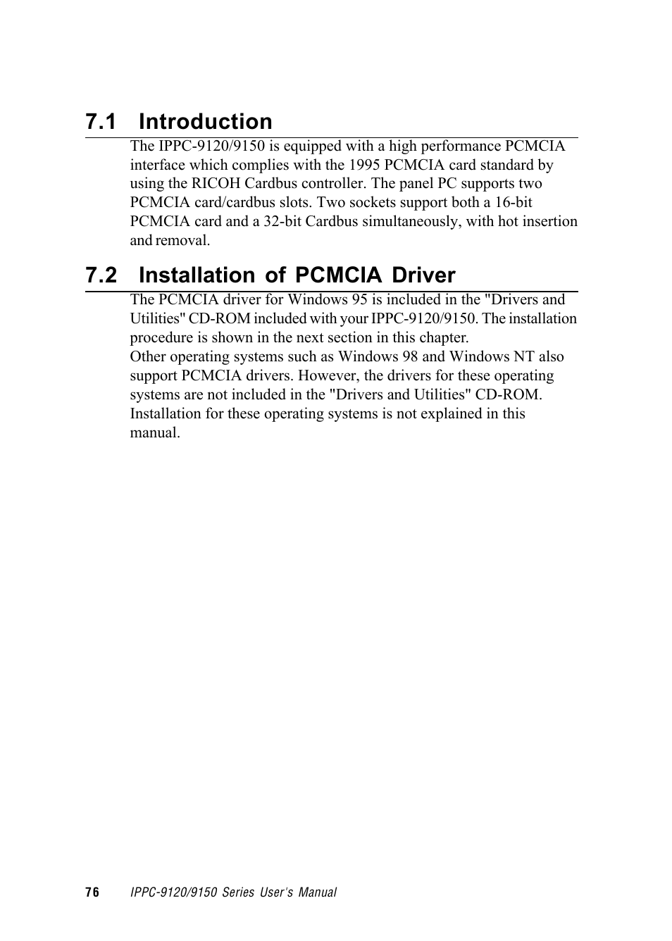 1 introduction, 2 installation of pcmcia driver | Advantech RUGGED PENTIUM IPPC-9120 User Manual | Page 91 / 163