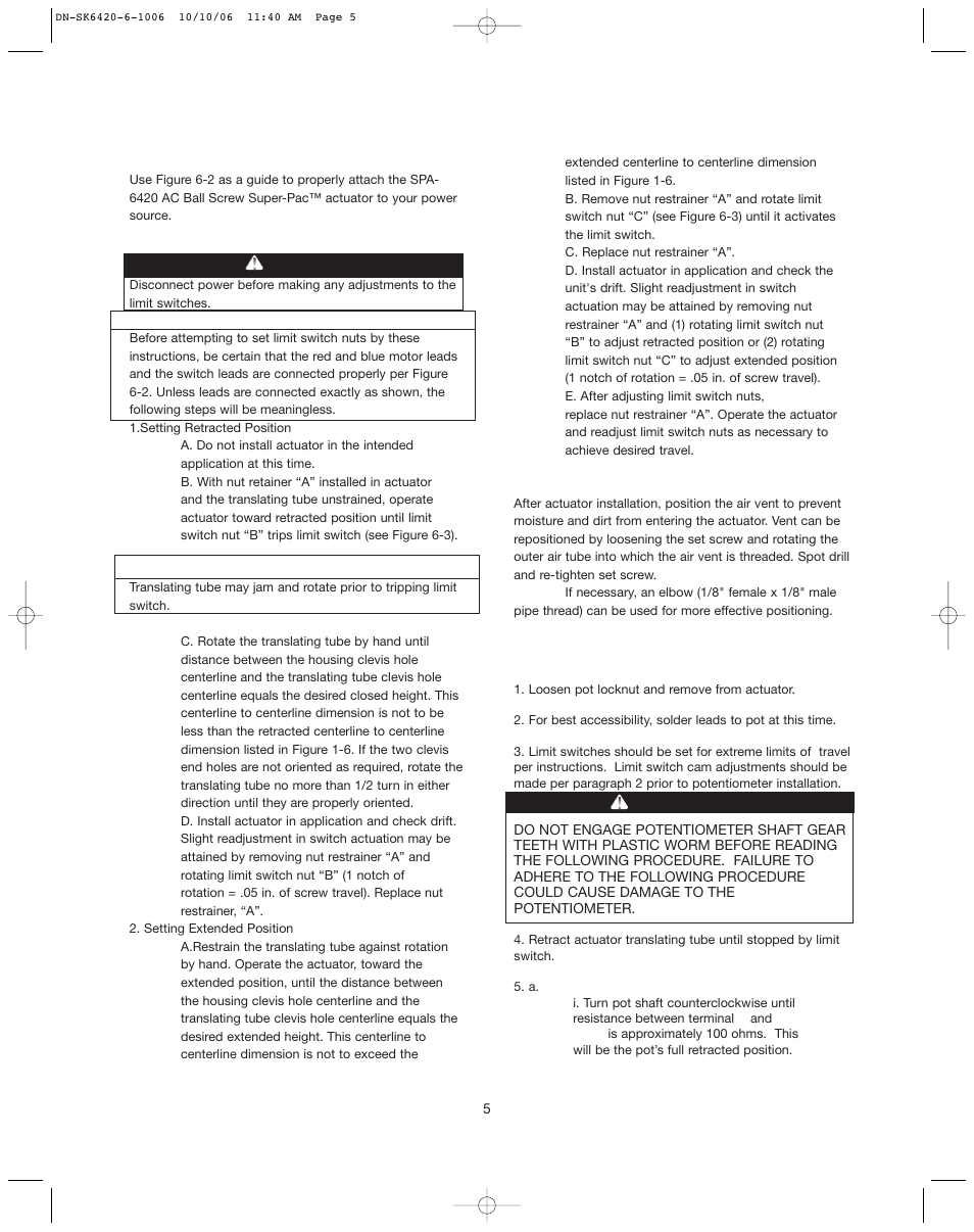 For units with potentiometer | Duff-Norton SK6420-6 User Manual | Page 5 / 16