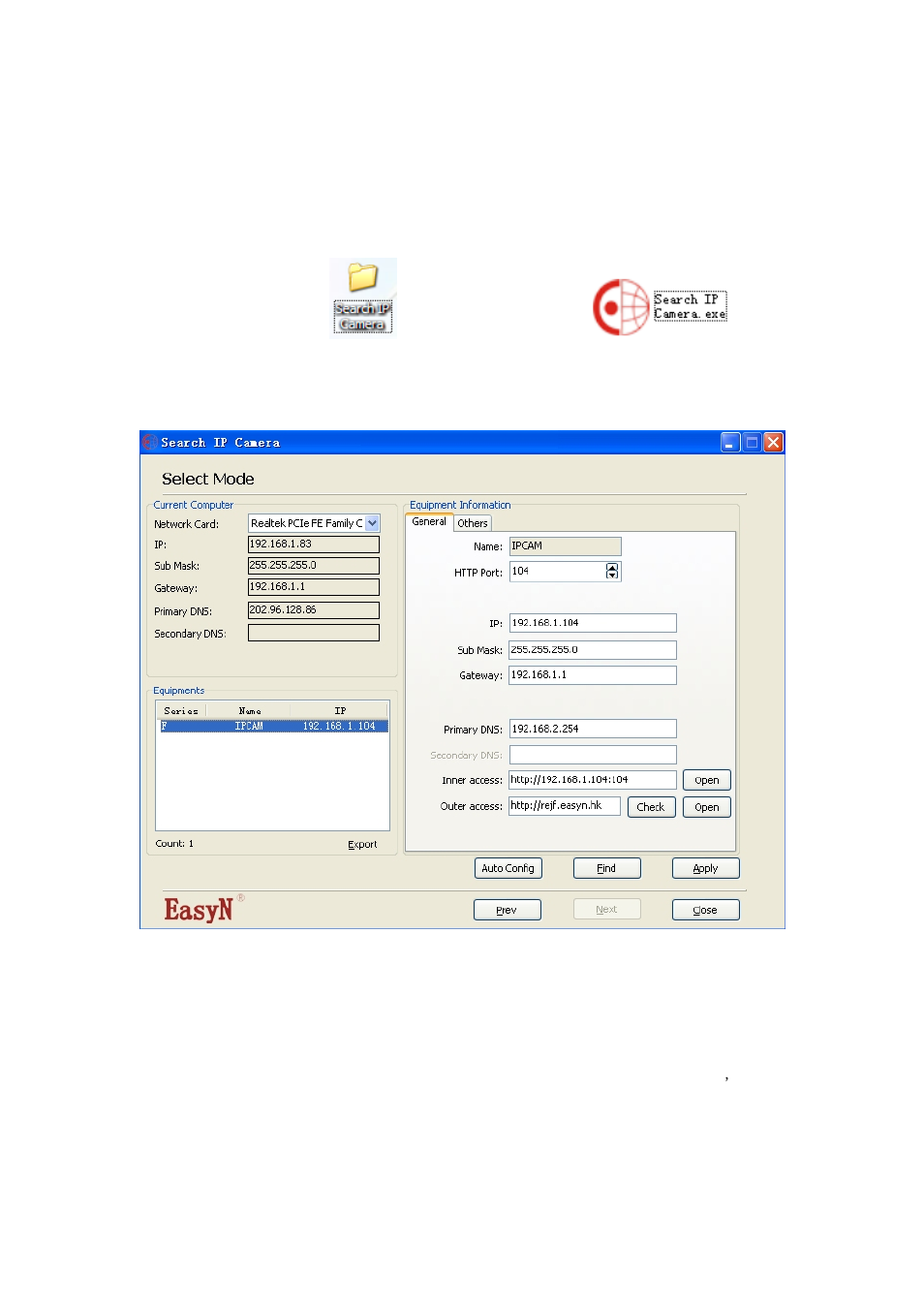 Ie browse to ip camera, Use finder | EasyN F Series User manual User Manual | Page 9 / 26