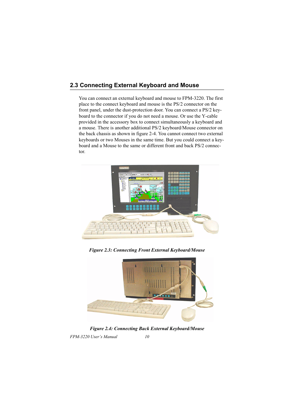 3 connecting external keyboard and mouse, Connecting external keyboard and mouse | Advantech FPM-3220 User Manual | Page 18 / 40
