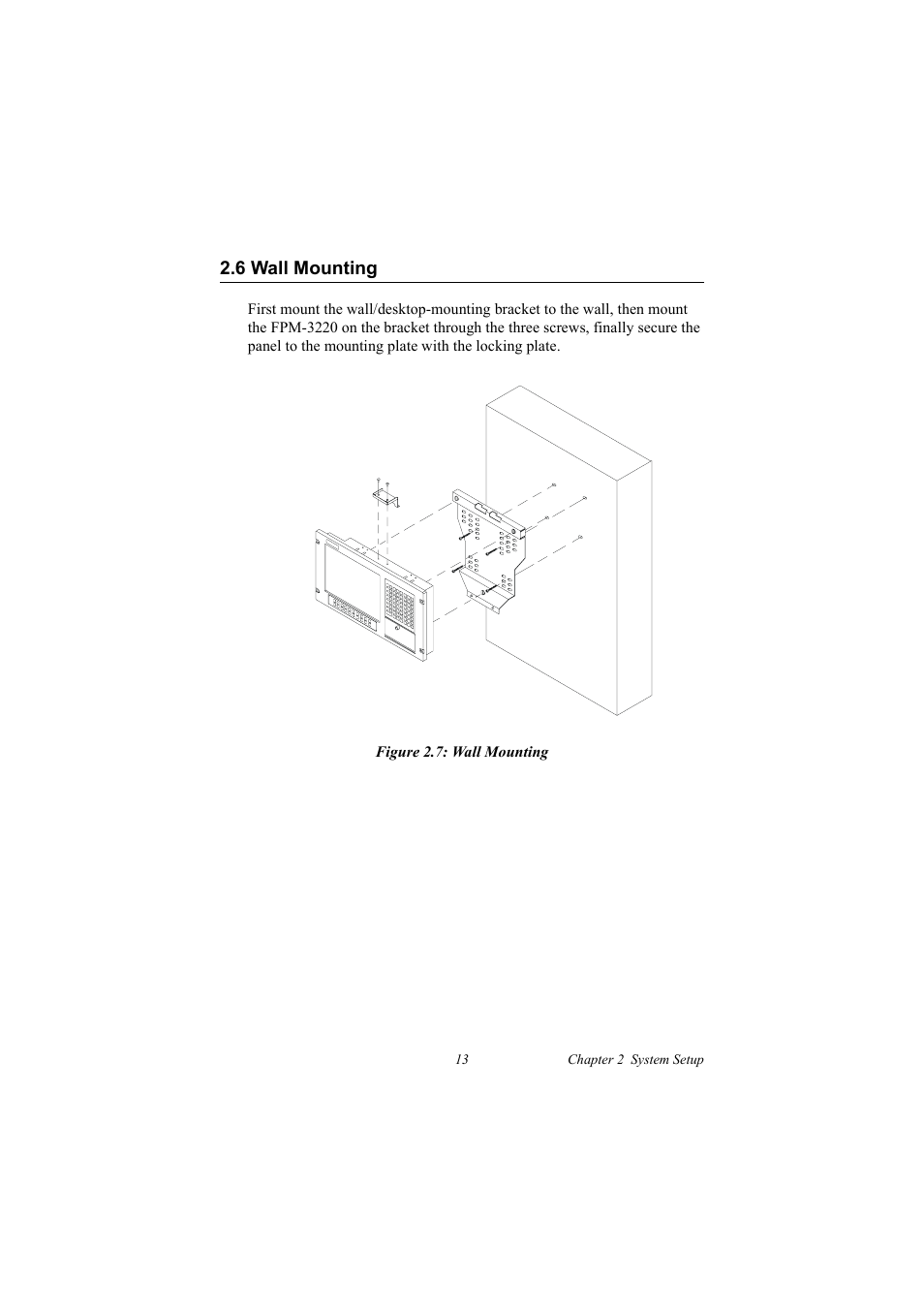 6 wall mounting, Figure 2.7: wall mounting, Wall mounting | Advantech FPM-3220 User Manual | Page 21 / 40