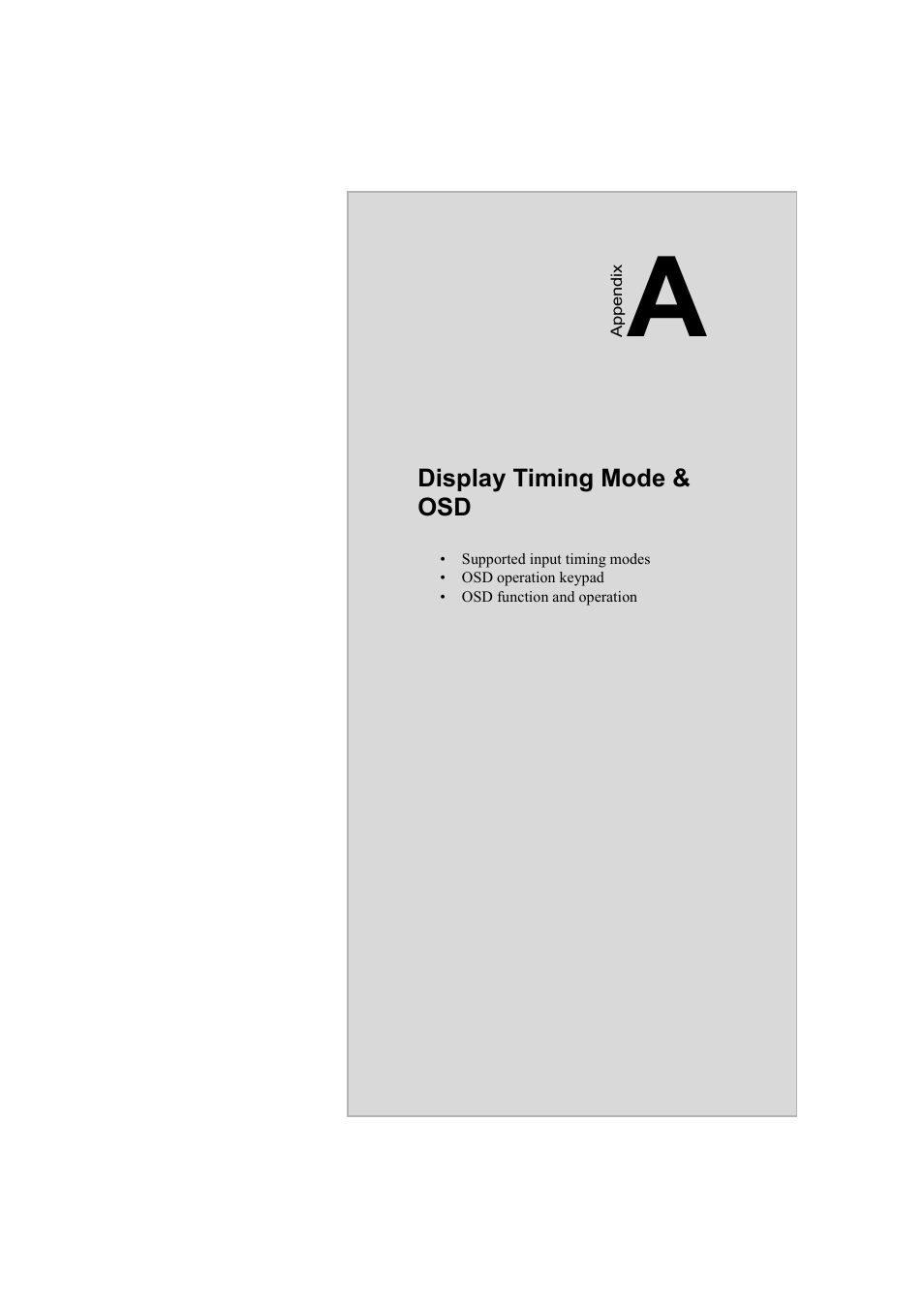 Display timing mode & osd, Appendix a display timing mode & osd | Advantech FPM-3220 User Manual | Page 33 / 40