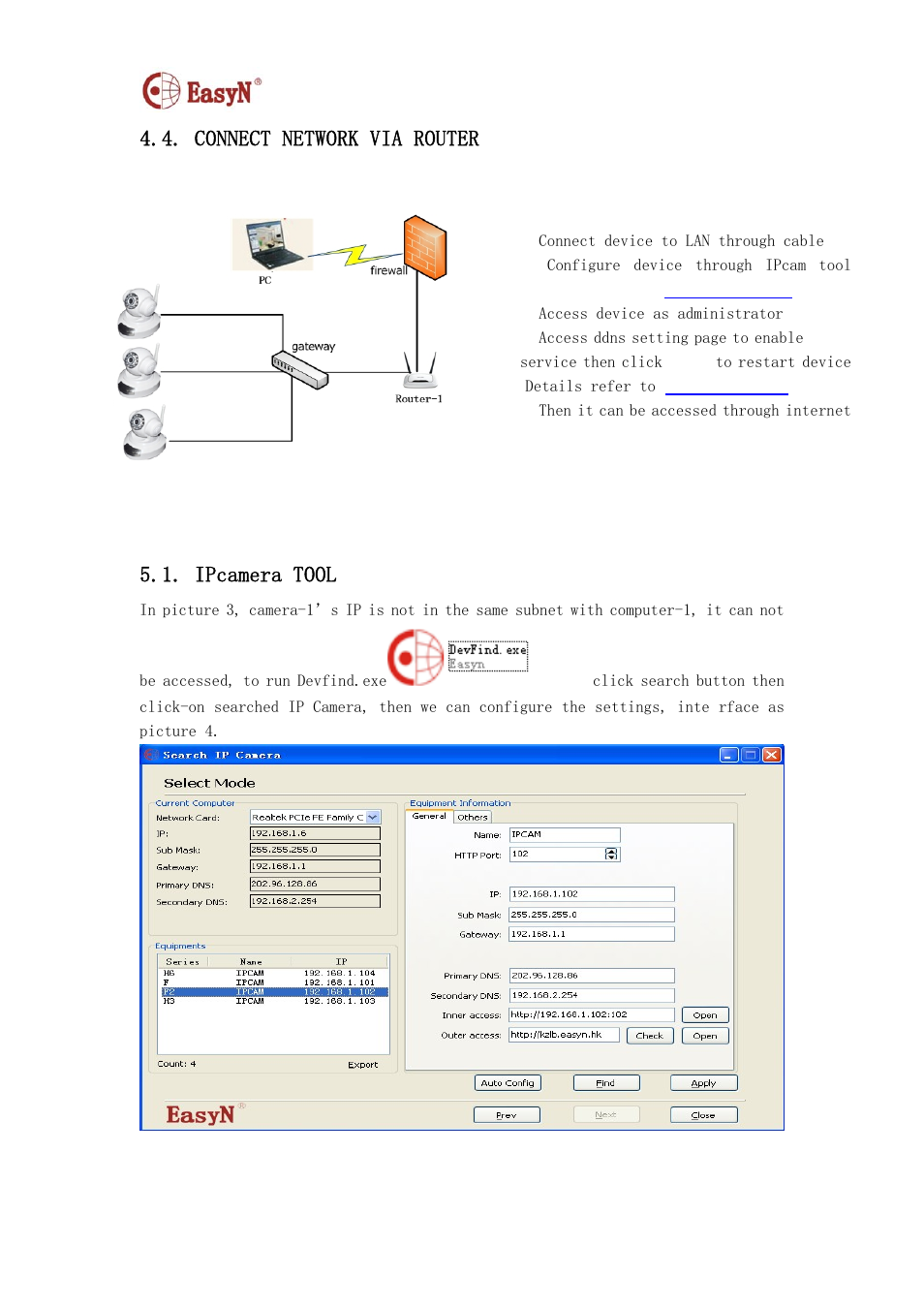 Connect network via router, Software operation, Ipcamera tool | EasyN F2 Series User manual User Manual | Page 10 / 34