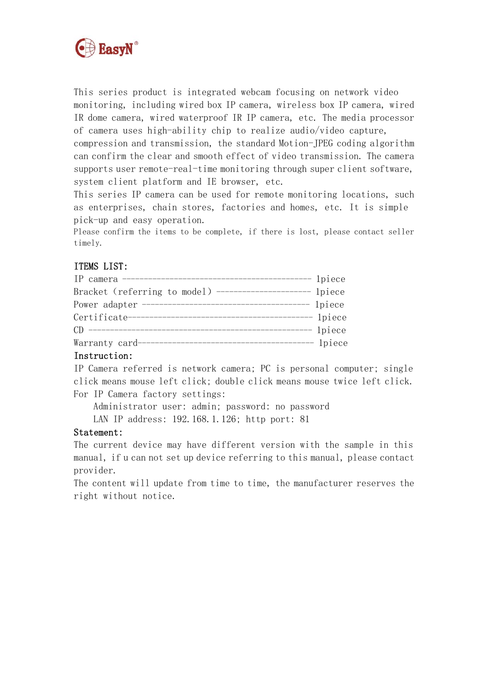 Forword | EasyN F2 Series User manual User Manual | Page 2 / 34