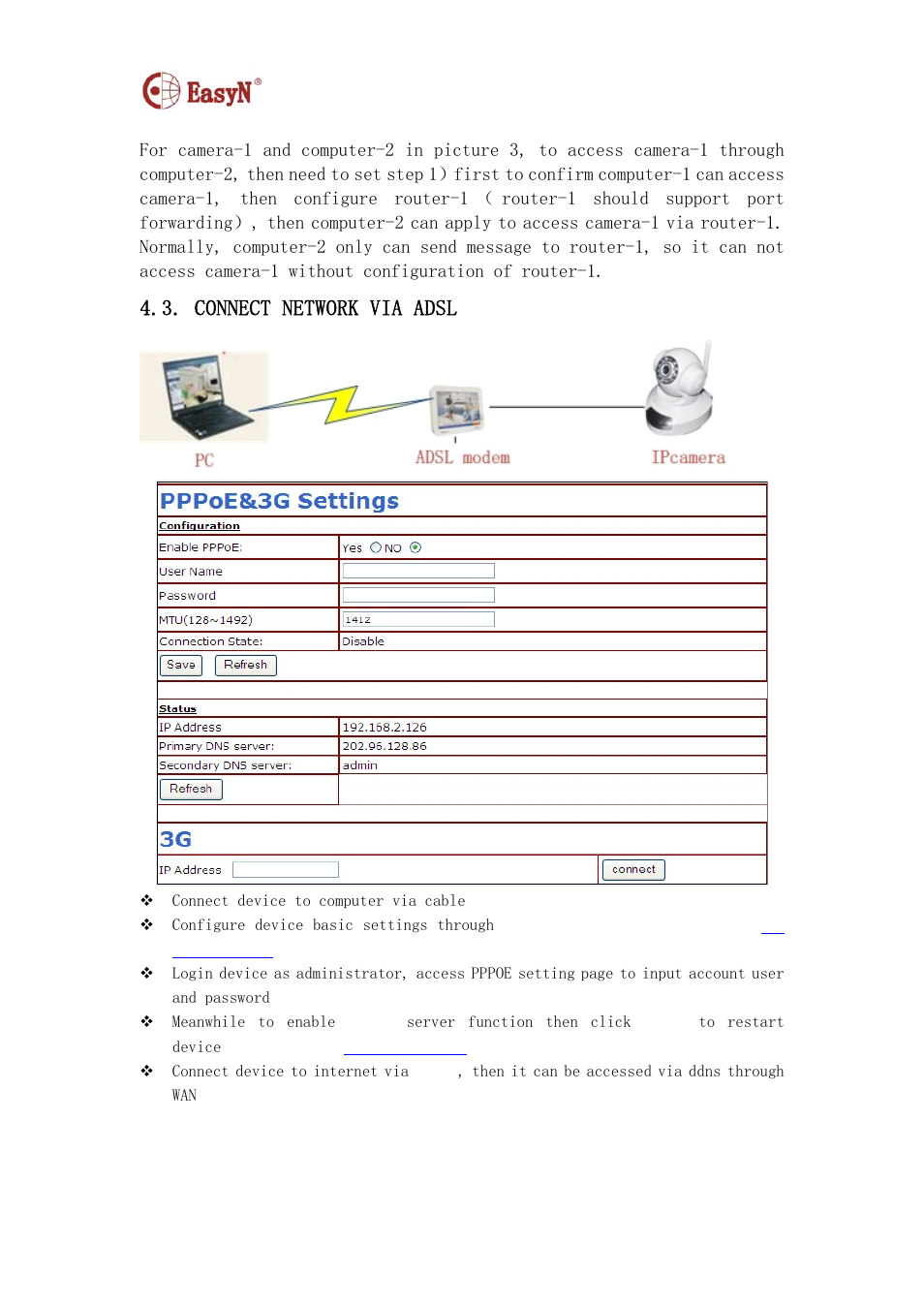 Connect network via adsl | EasyN F2 Series User manual User Manual | Page 9 / 34