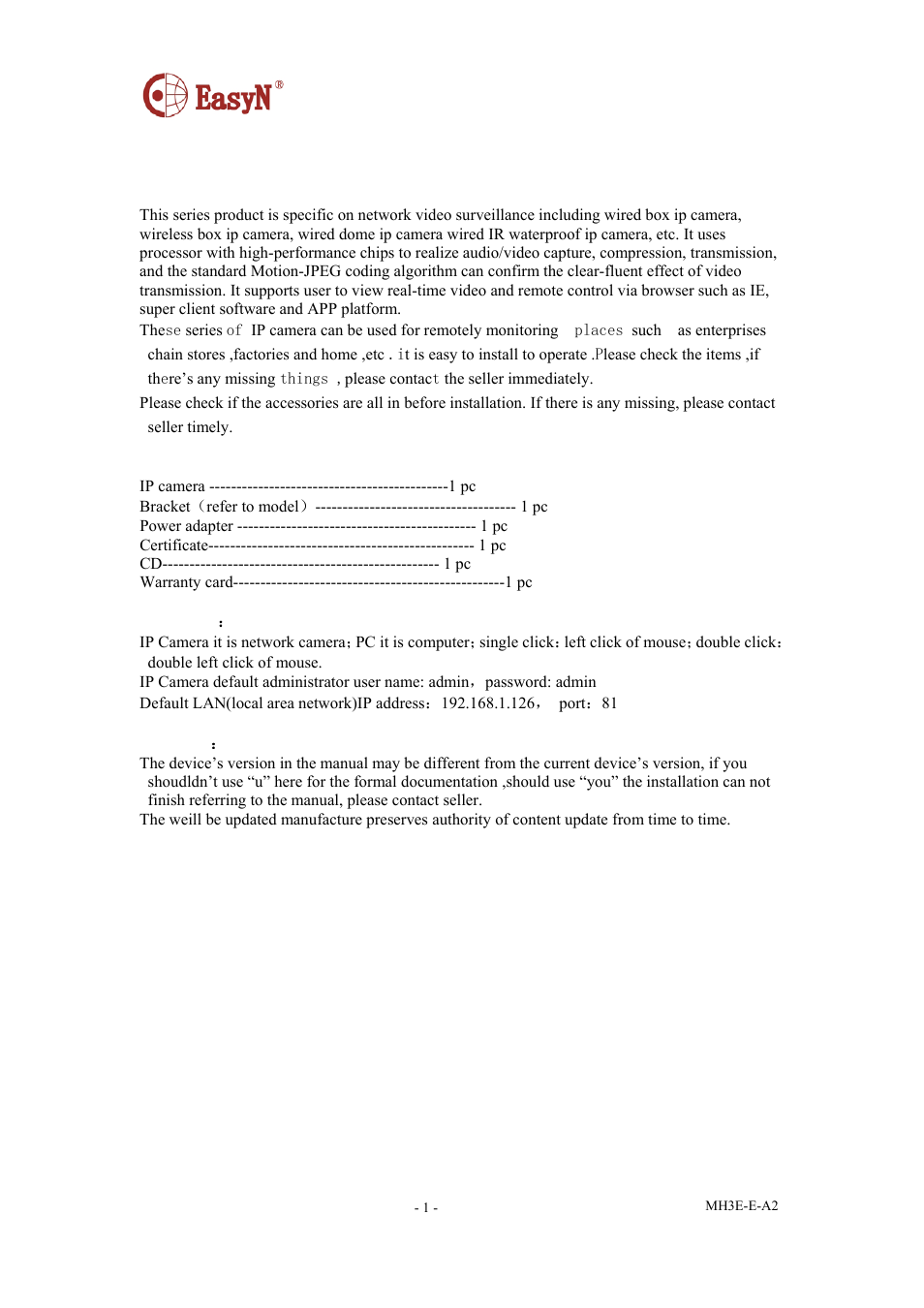 Forword | EasyN H3 Series User manual User Manual | Page 2 / 39