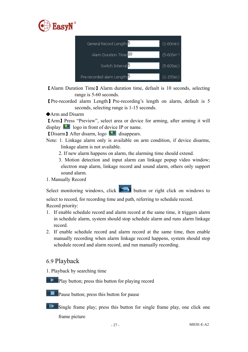 9 playback, Playback | EasyN H3 Series User manual User Manual | Page 28 / 39