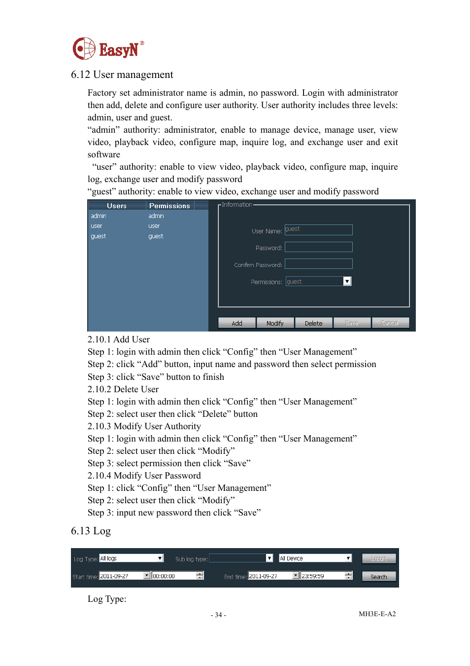 12 user management, 13 log | EasyN H3 Series User manual User Manual | Page 35 / 39