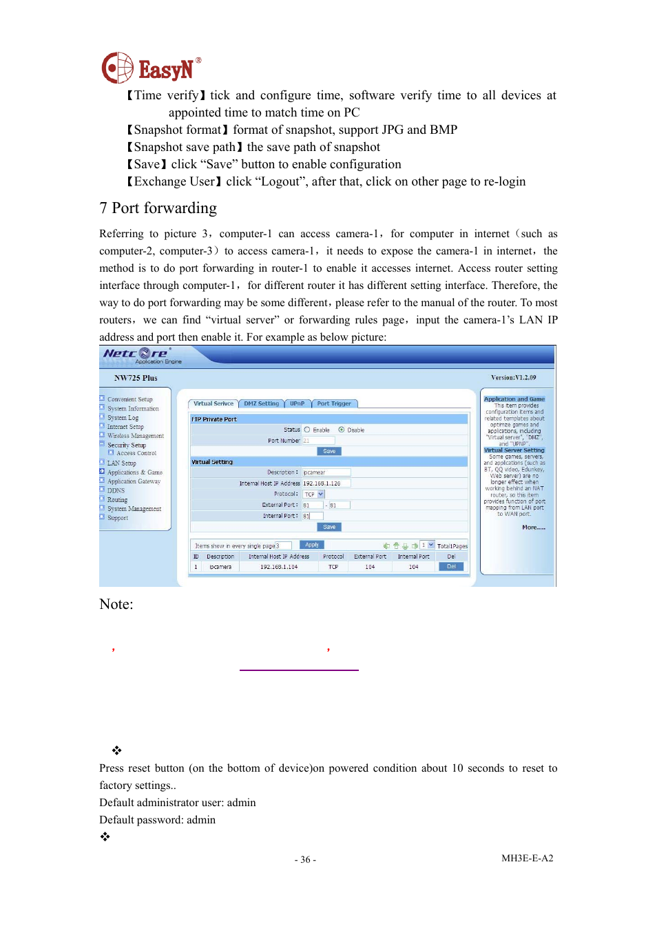 7 port forwarding, 8 appendix, 1 common issue | 8 appendix 8.1 common issue | EasyN H3 Series User manual User Manual | Page 37 / 39
