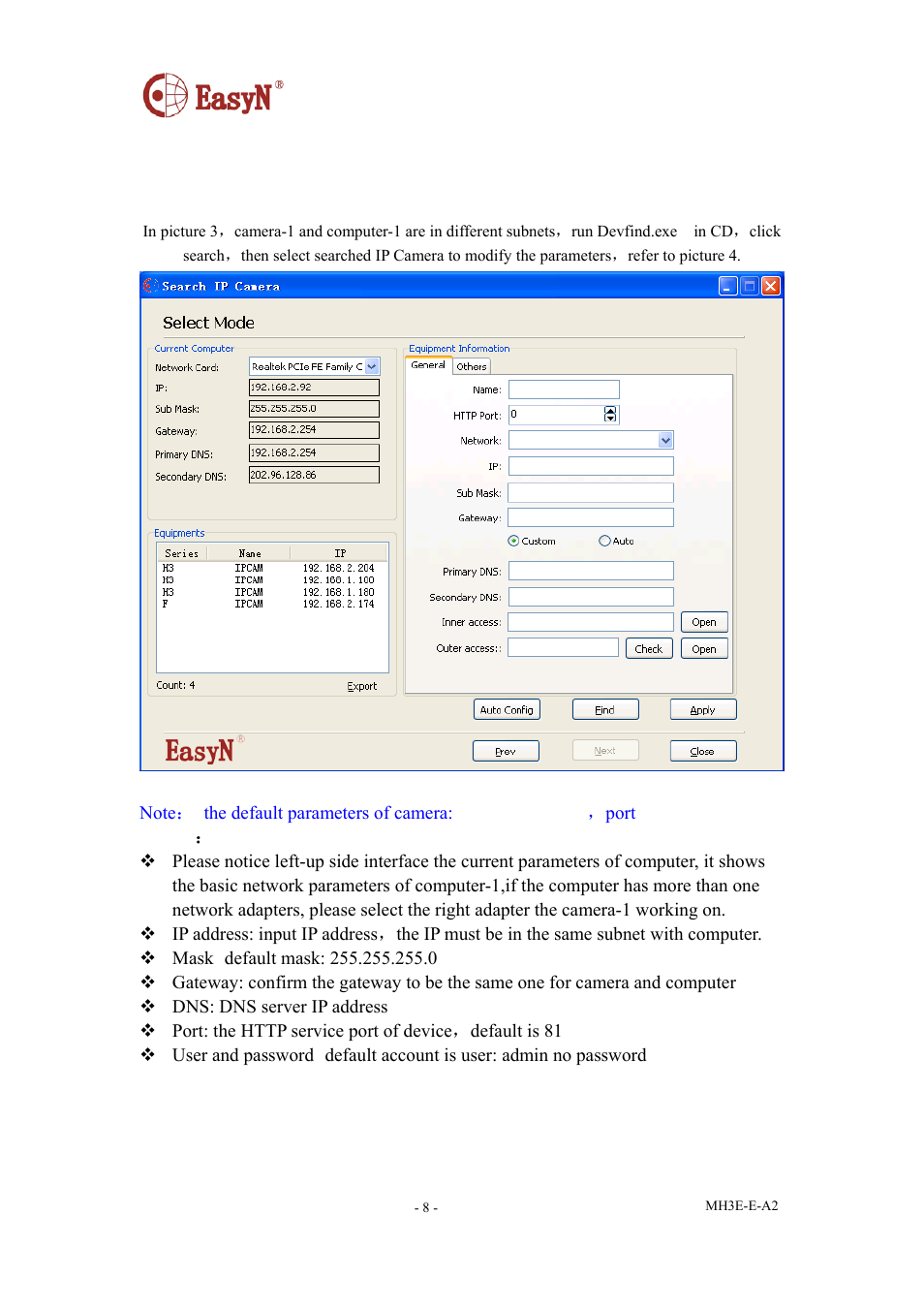 Software operation, 1 ipcamera tool | EasyN H3 Series User manual User Manual | Page 9 / 39