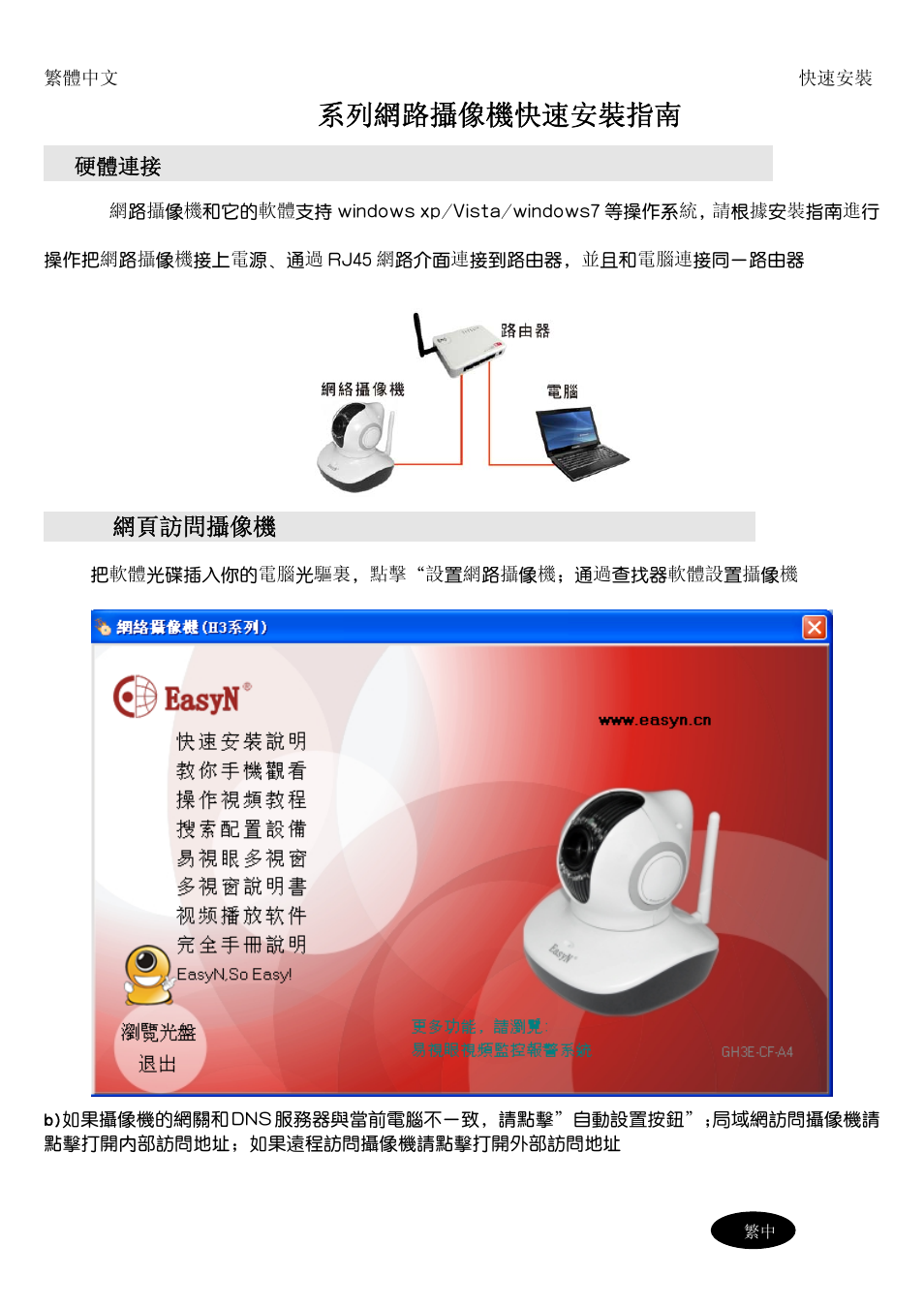 H3 系列網路攝像機快速安裝指南, 硬體連接, Web 網頁訪問攝像機 | EasyN H3 Series Quick Start User Manual | Page 6 / 8