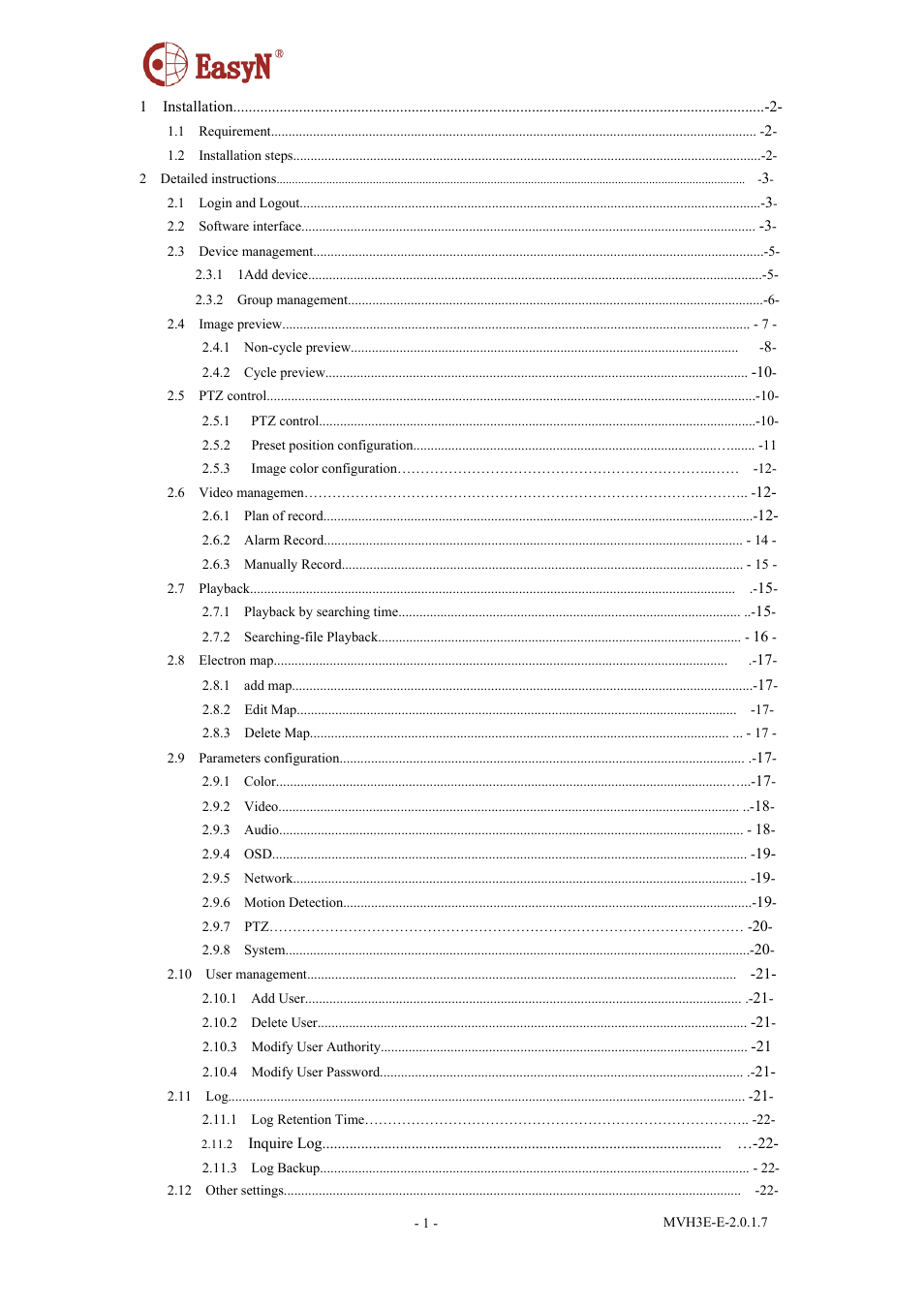 EasyN H3 Series Central Management System User Manual | Page 2 / 23