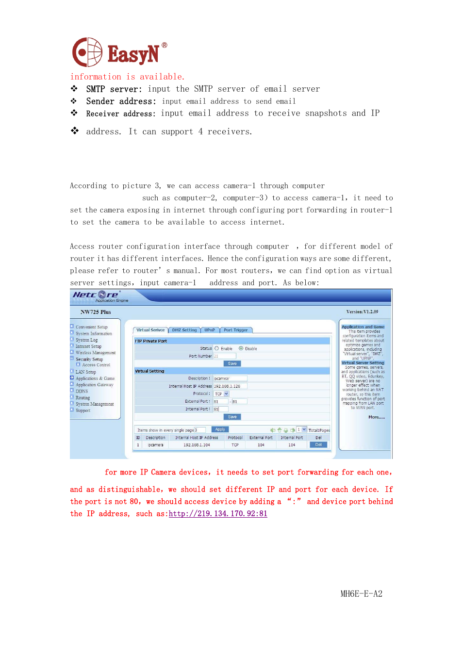 6 port forwarding, Ort forwarding | EasyN H6 Series User manual User Manual | Page 19 / 22
