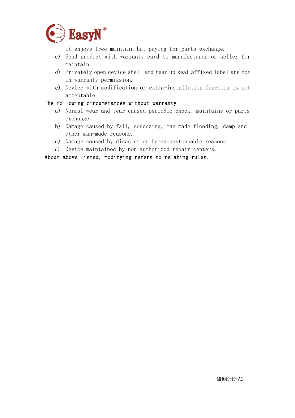 EasyN H6 Series User manual User Manual | Page 21 / 22