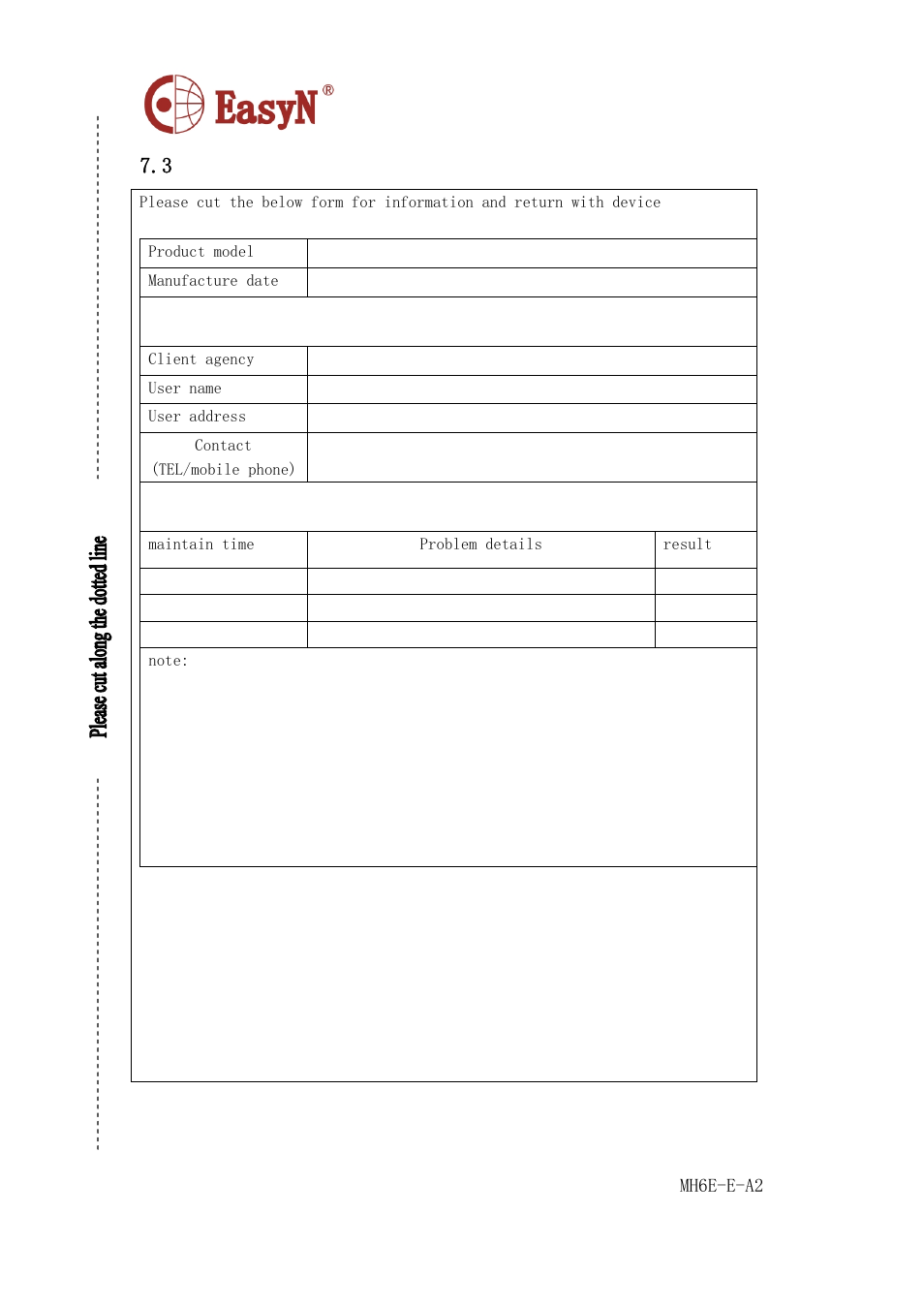 3 warranty card, W arranty card | EasyN H6 Series User manual User Manual | Page 22 / 22