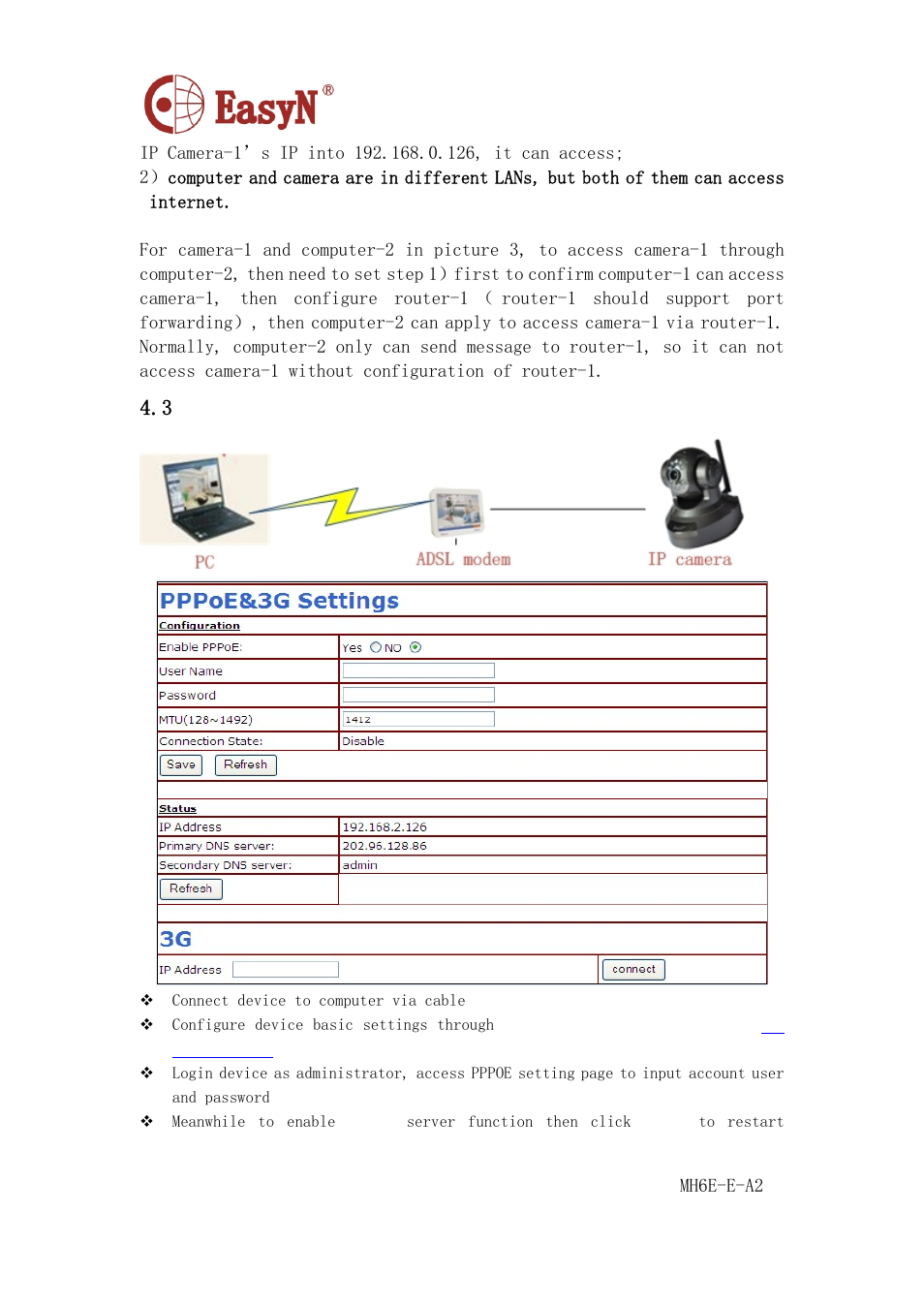 3 connect network via adsl, Connect network via adsl | EasyN H6 Series User manual User Manual | Page 9 / 22