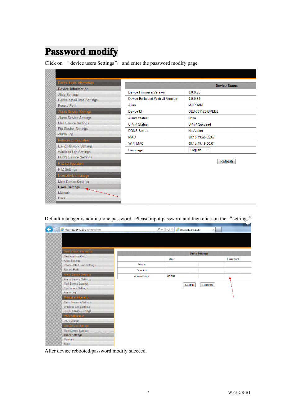 Password, Password password modify modify modify modify | EasyN F3 Series wifi User Manual | Page 7 / 8