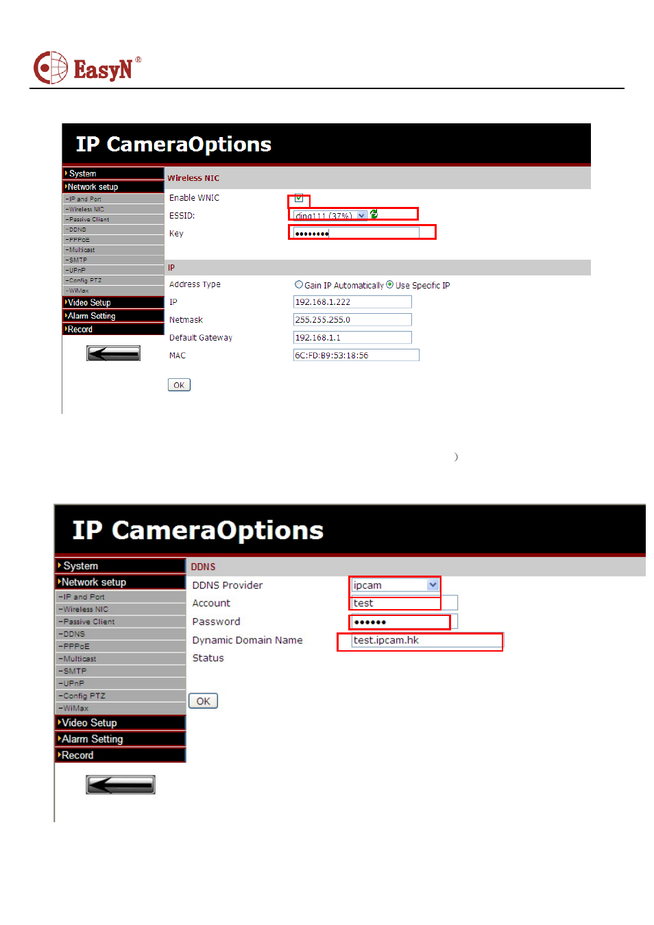 Wifi configuration, Ddns configuration | EasyN H7 Series User Manual | Page 5 / 6