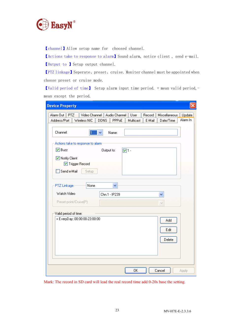 7 alarm in | EasyN H7 CMS User Manual | Page 25 / 33