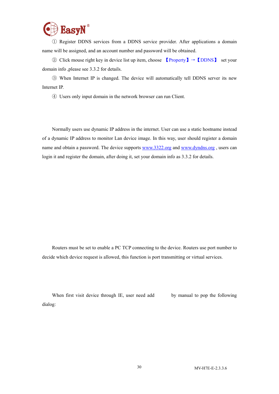 2 application for ddns, 3 router configuration, Appendix a ie mode | EasyN H7 CMS User Manual | Page 32 / 33