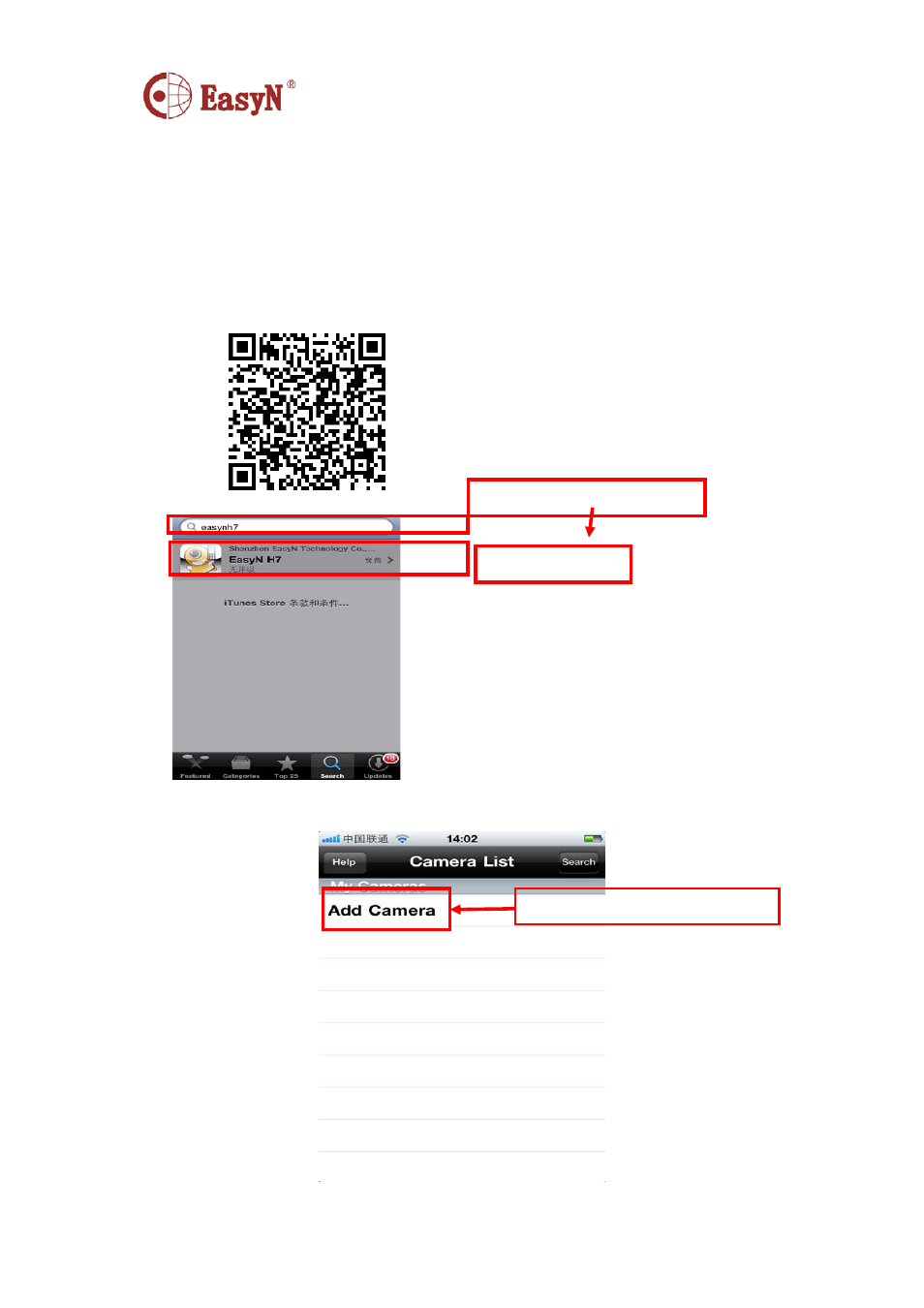 H7 iphone view guide, Download, Add camera after installation | EasyN H7 Series Mobile Phone User Manual | Page 2 / 6