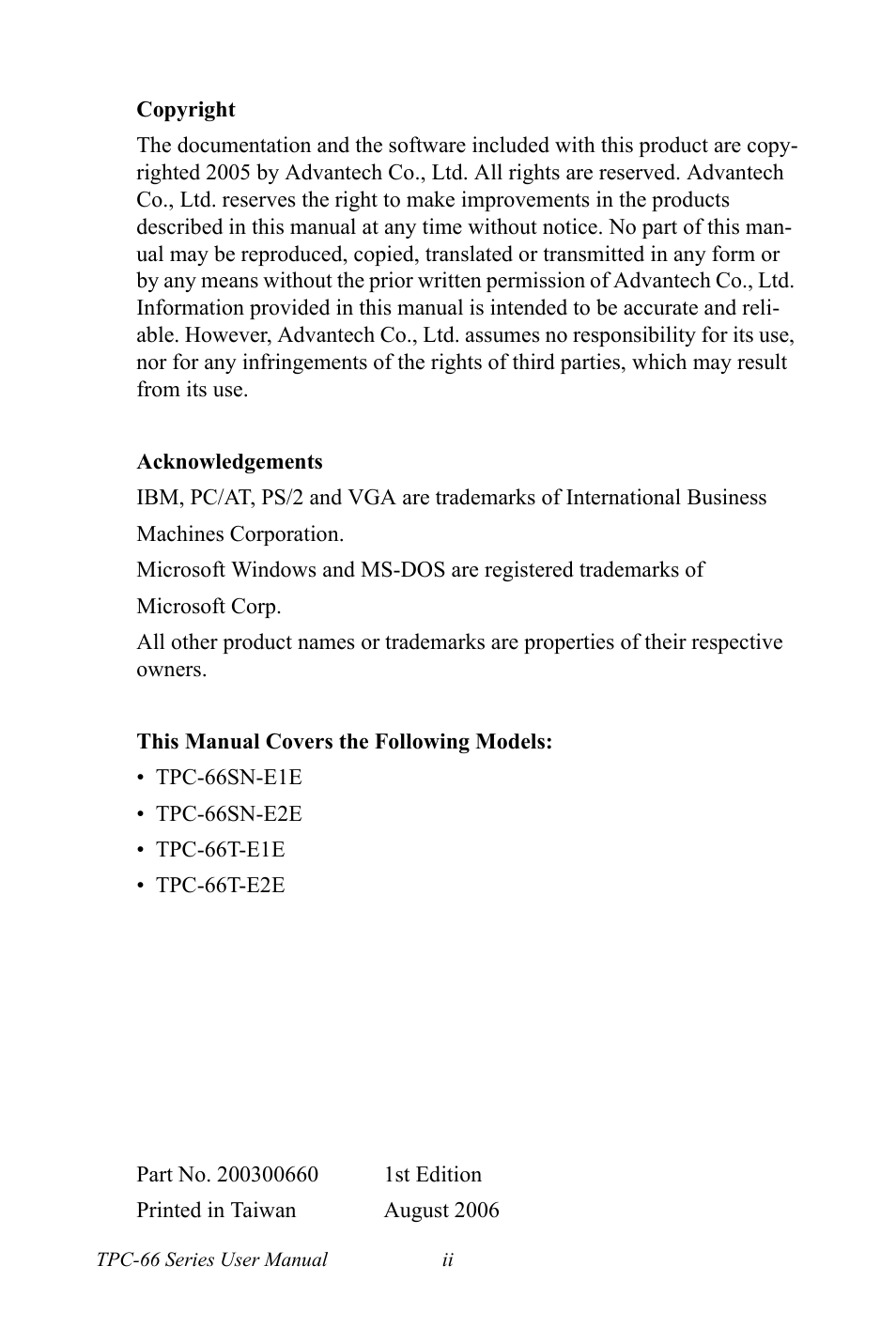 Advantech Intel XScale PXA Touch Panel Computer TPC-66 Series User Manual | Page 2 / 76
