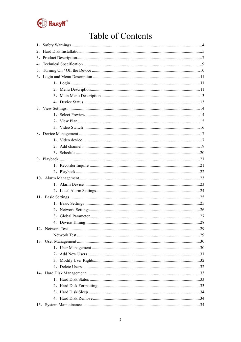 EasyN NR-1-B Series User Manual | Page 2 / 39