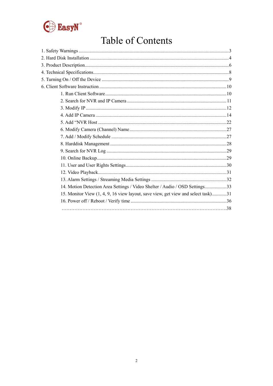 EasyN NR-1-A4 Series User Manual | Page 2 / 40