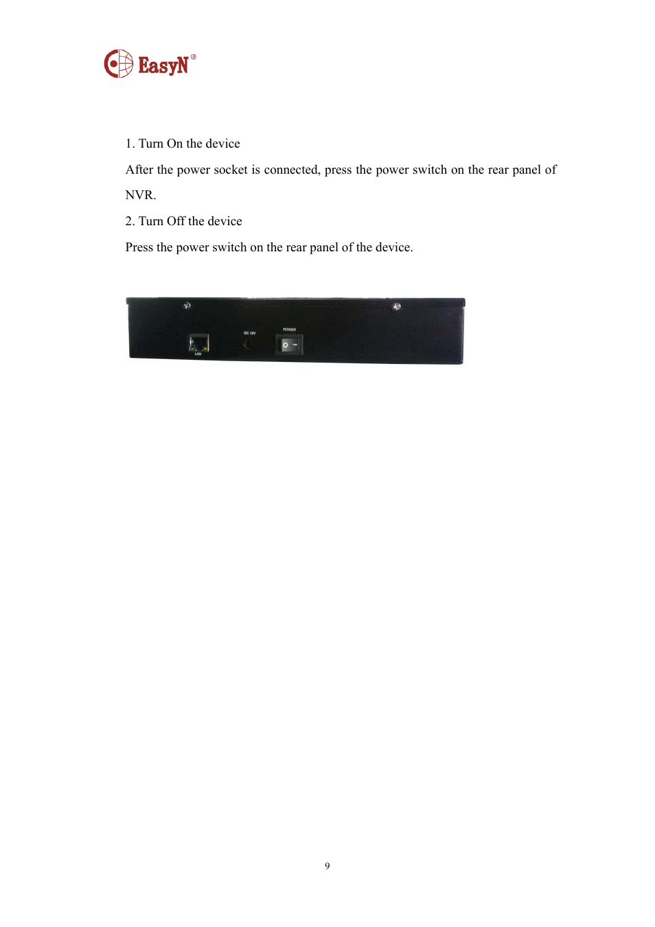 Turning on / off the device | EasyN NR-1-A4 Series User Manual | Page 9 / 40
