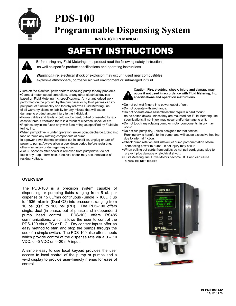 FMI PDS100 User Manual | 18 pages