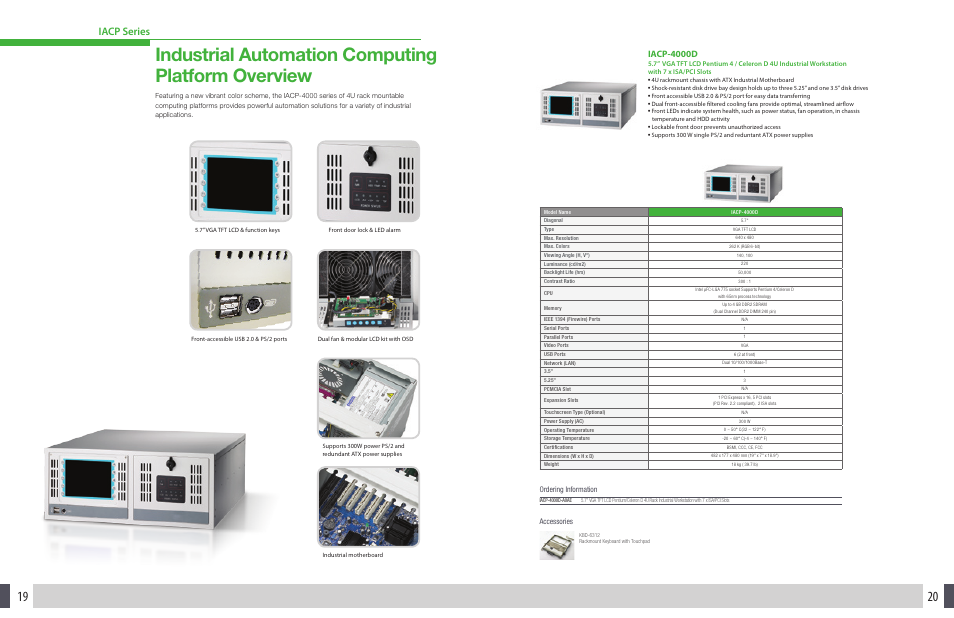 Industrial automation computing platform overview, Iacp series, Iacp-4000d | Ordering information accessories | Advantech Touch Panel Computers User Manual | Page 11 / 12
