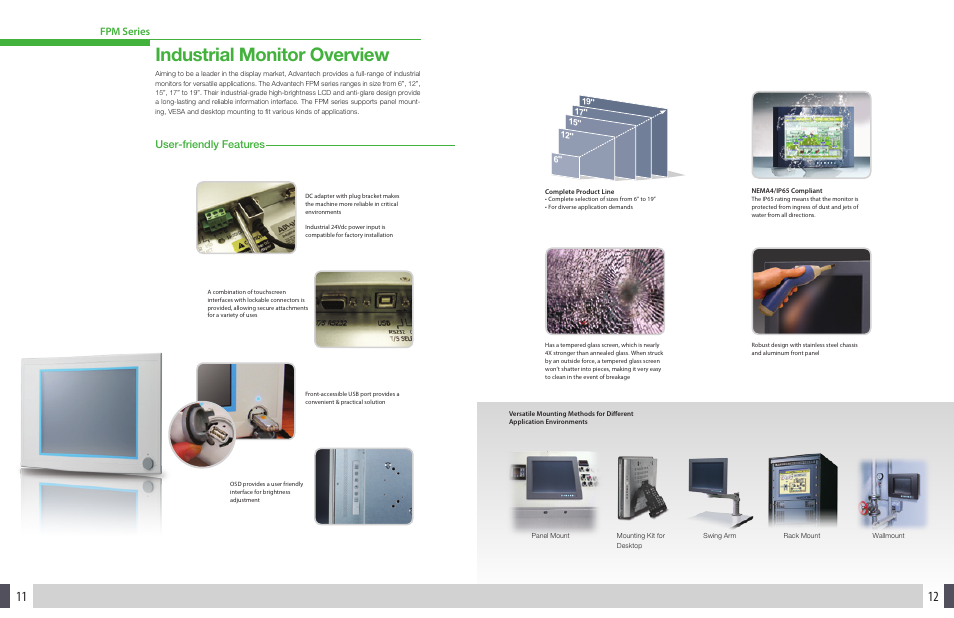 Industrial monitor overview, User-friendly features, Fpm series | Advantech Touch Panel Computers User Manual | Page 7 / 12