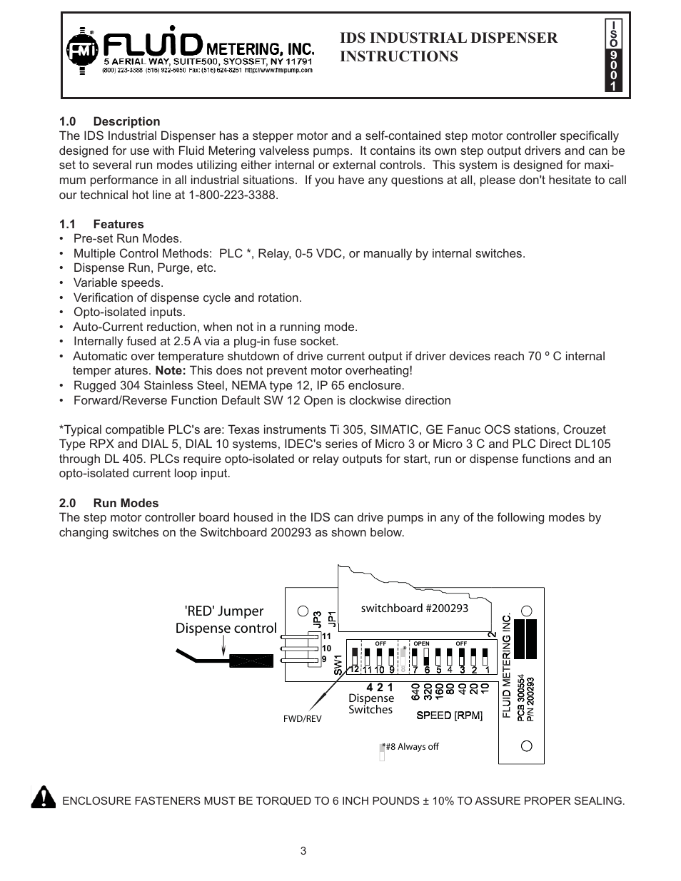 Ids industrial dispenser instructions, Red' jumper dispense control | FMI IDS User Manual | Page 3 / 14