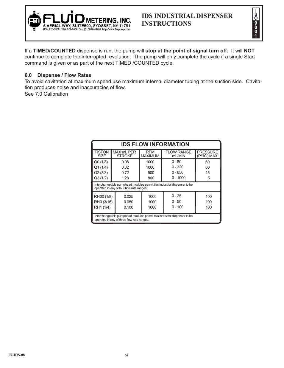 Ids industrial dispenser instructions, Ids flow information | FMI IDS User Manual | Page 9 / 14