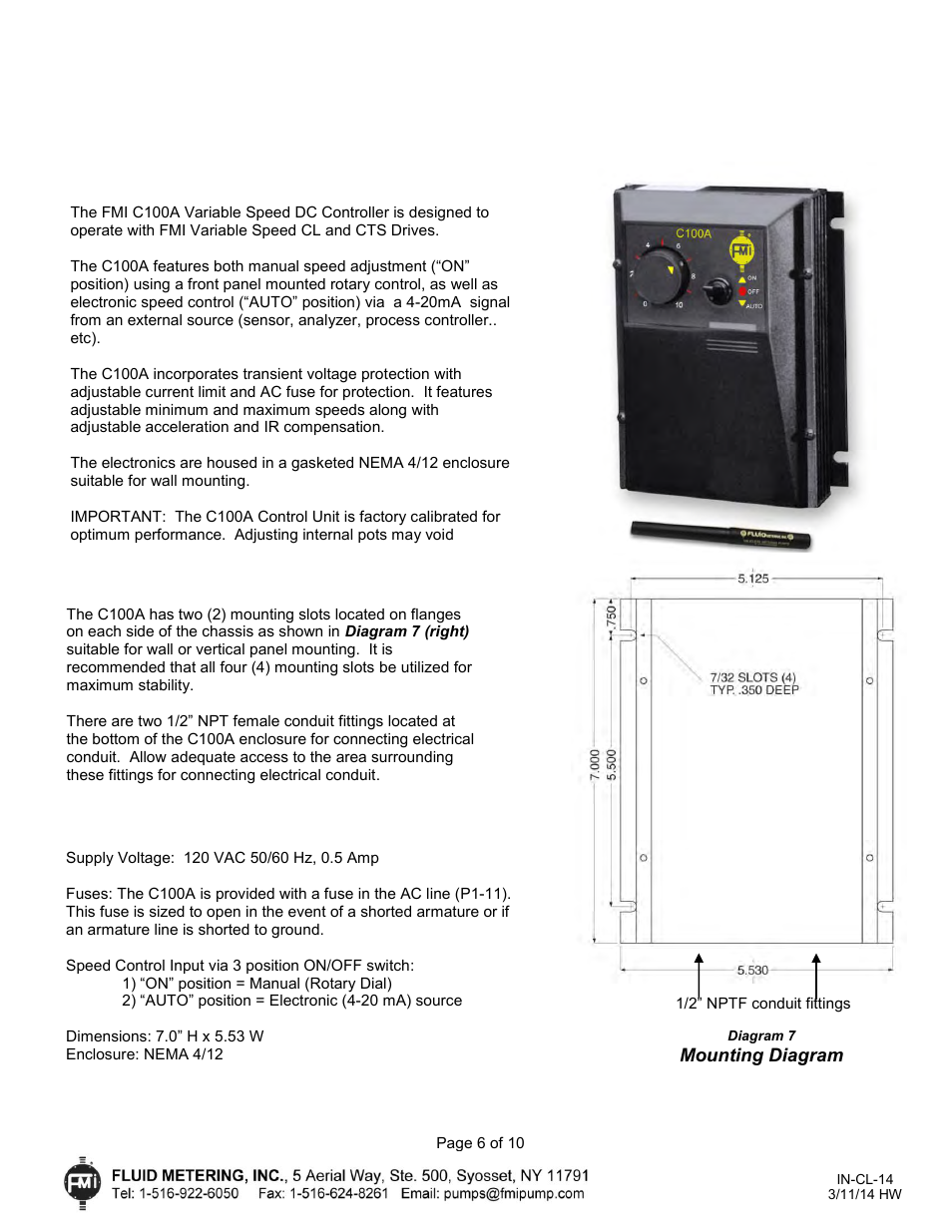 C100a variable speed dc controller | FMI CL1 User Manual | Page 6 / 10