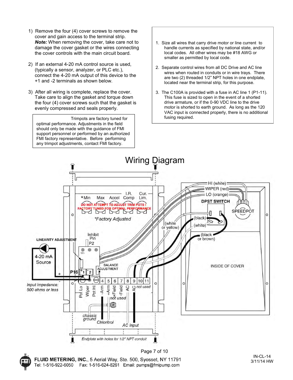 Wiring diagram | FMI CL1 User Manual | Page 7 / 10