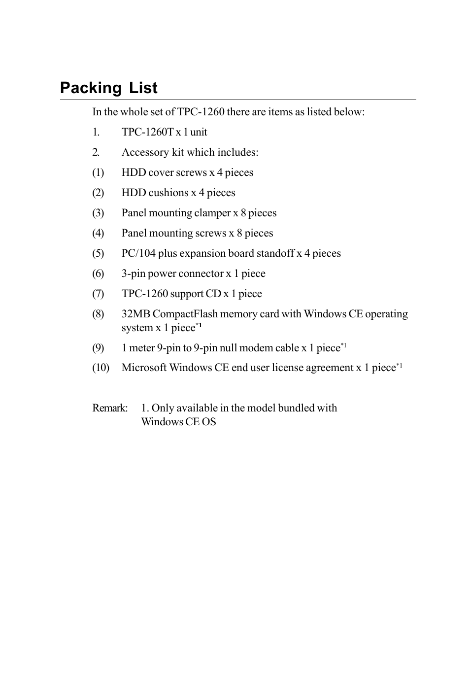 Packing list | Advantech TPC-1260 User Manual | Page 3 / 74