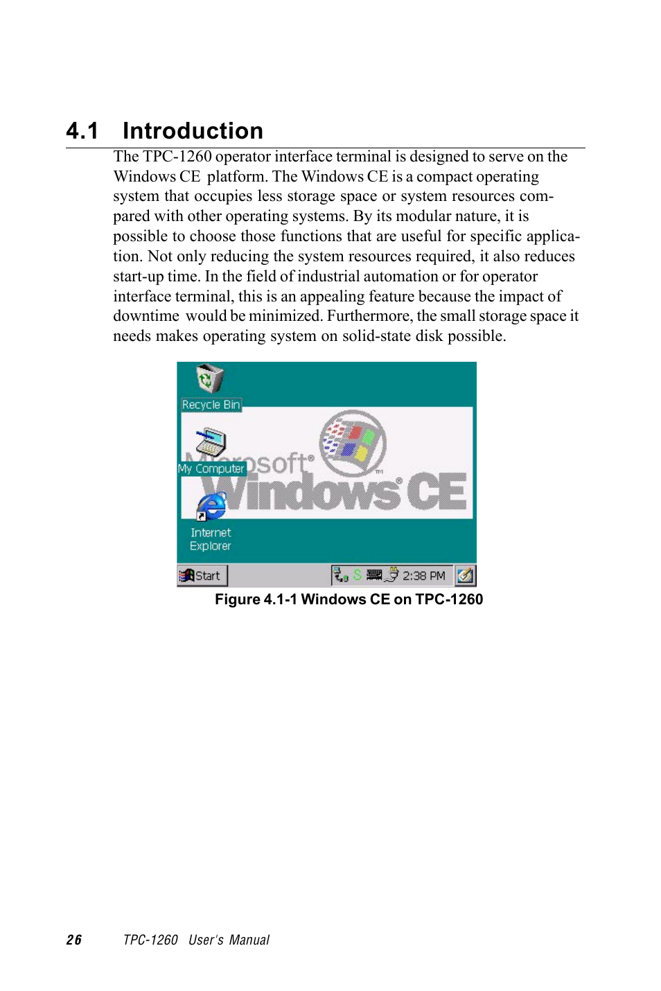 1 introduction, Figure 4.1-1 windows ce on tpc-1260 | Advantech TPC-1260 User Manual | Page 34 / 74