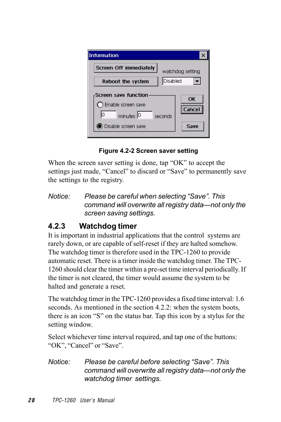 Figure 4.2-2 screen saver setting | Advantech TPC-1260 User Manual | Page 36 / 74
