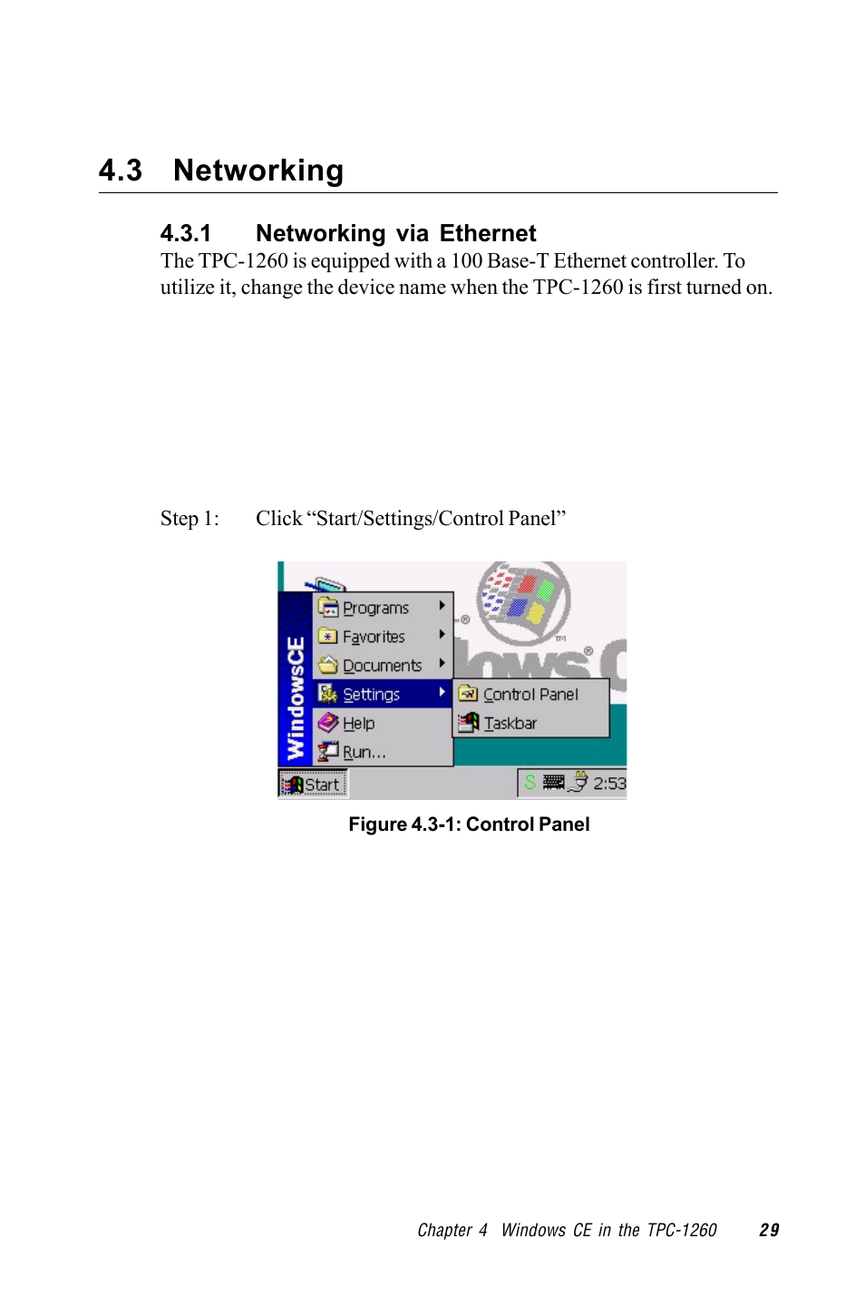3 networking, Figure 4.3-1: control panel | Advantech TPC-1260 User Manual | Page 37 / 74