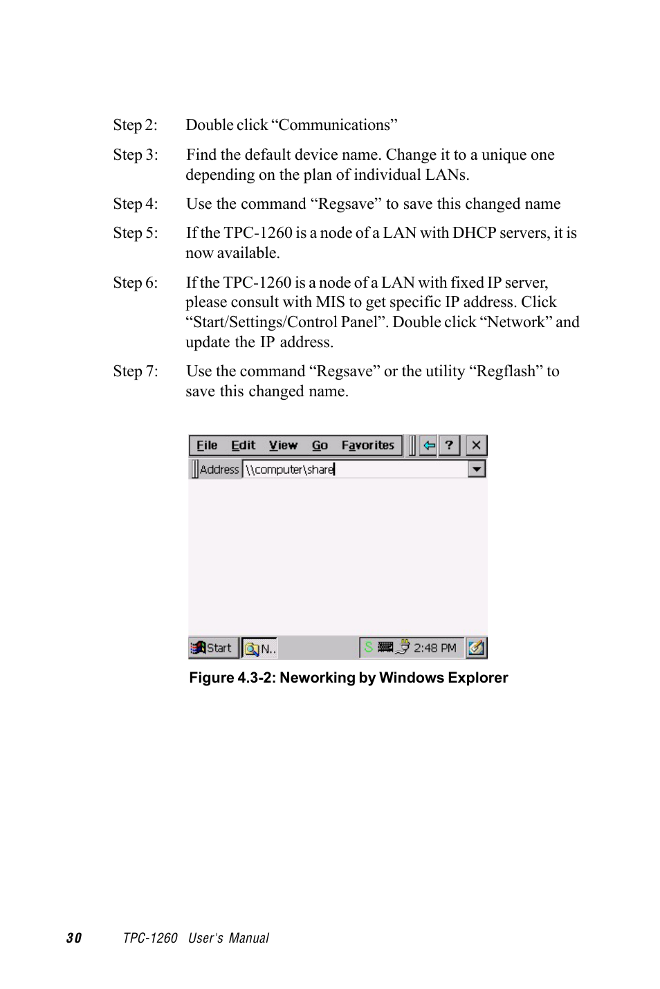 Figure 4.3-2: neworking by windows explorer | Advantech TPC-1260 User Manual | Page 38 / 74
