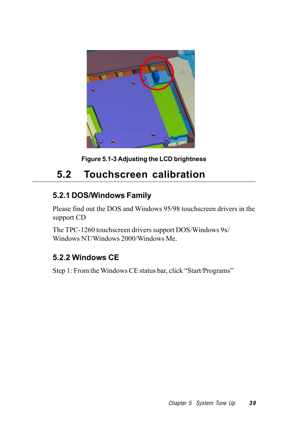 2 touchscreen calibration, Figure 5.1-3 adjusting the lcd brightness | Advantech TPC-1260 User Manual | Page 47 / 74