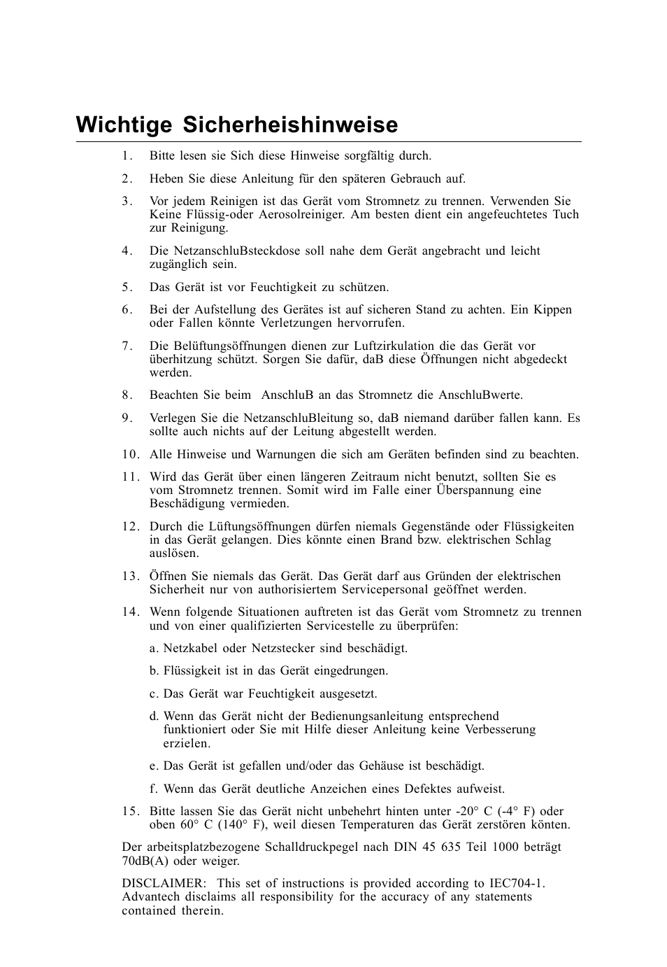 Wichtige sicherheishinweise | Advantech TPC-1260 User Manual | Page 6 / 74