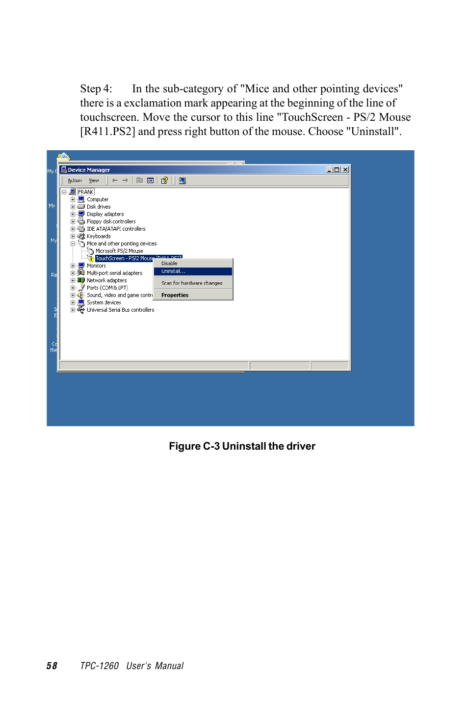 Figure c-3 uninstall the driver | Advantech TPC-1260 User Manual | Page 66 / 74