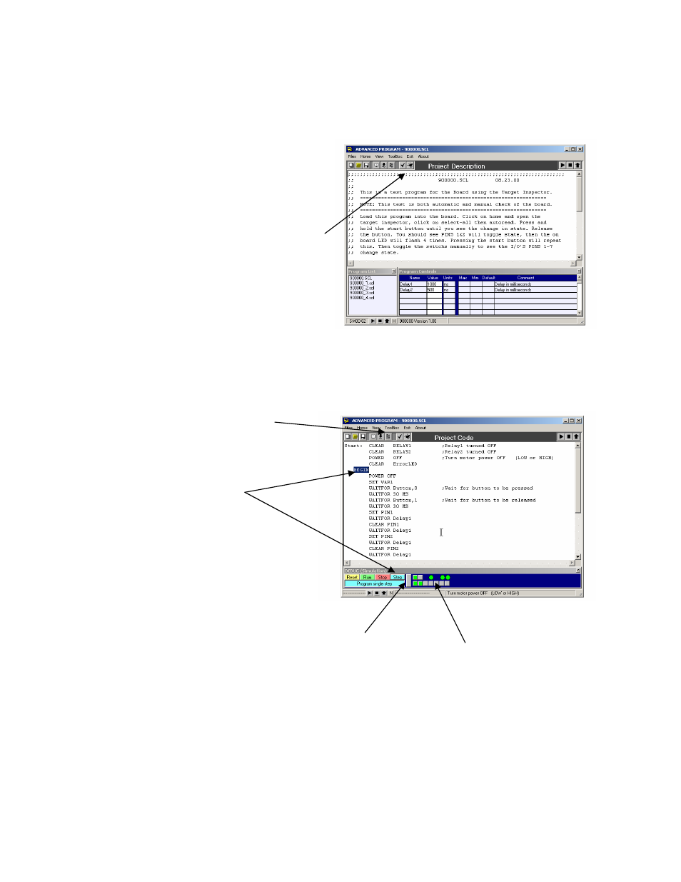Advance program screen, Debug/simulation screen | FMI ICST-01 User Manual | Page 11 / 14